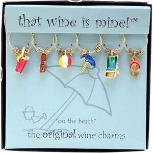 That Wine is Mine Wine Charms On the Beach 6-Piece Markers Charms Tags Glasses W